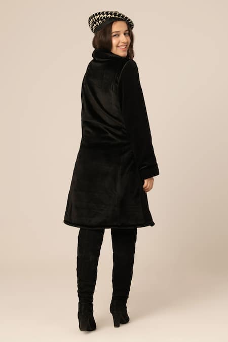 Shop Hoity Moppet Black Suede Velvet Coat Dress at Aza Fashions Shop_Hoity Moppet_Black Suede Velvet Coat Dress _at_Aza_Fashions