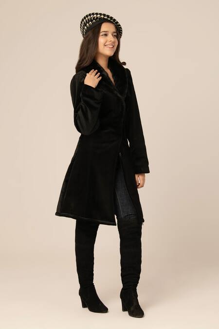 Shop Hoity Moppet Black Suede Velvet Coat Dress Online at Aza Fashions Shop_Hoity Moppet_Black Suede Velvet Coat Dress _Online_at_Aza_Fashions