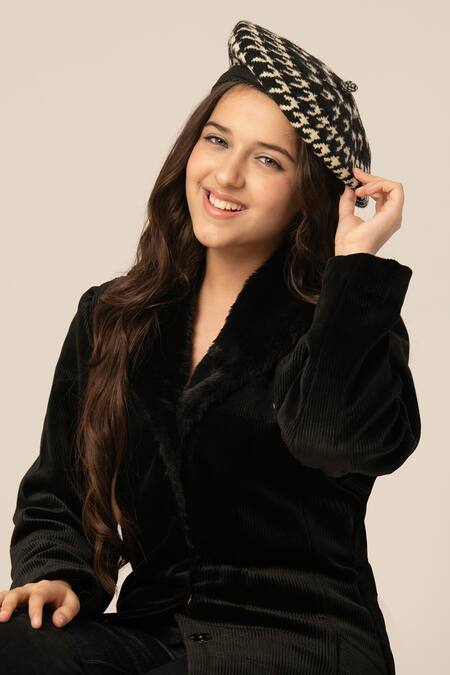 Hoity Moppet Black Suede Velvet Coat Dress at Aza Fashions Hoity Moppet_Black Suede Velvet Coat Dress _at_Aza_Fashions