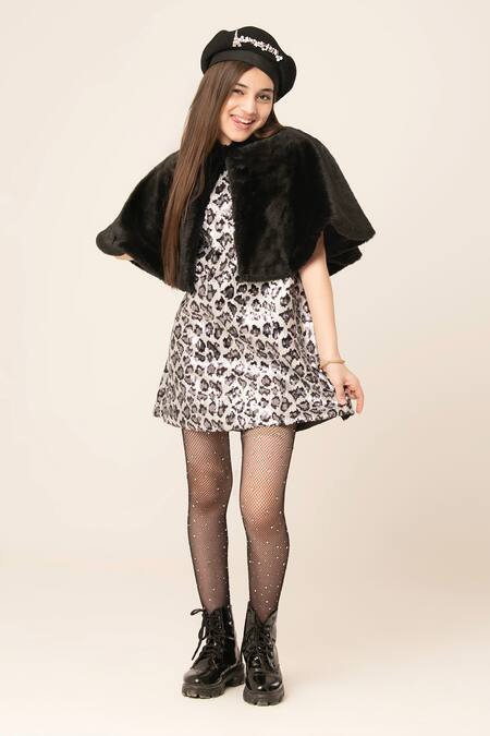 Hoity Moppet Sequin Embellished Dress With Fur Cape 