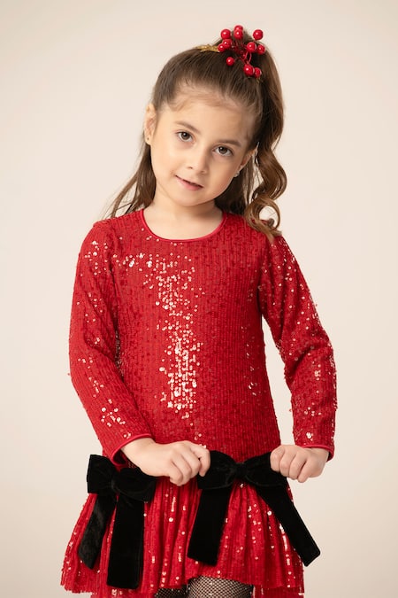Hoity Moppet Red Silk Bows Sequin Embellished Dress Online at Aza Fashions Hoity Moppet_Red Silk Bows Sequin Embellished Dress _Online_at_Aza_Fashions