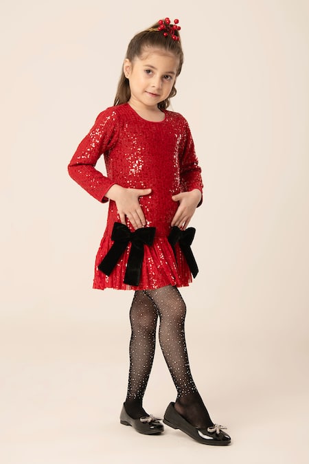 Buy Hoity Moppet Red Silk Bows Sequin Embellished Dress Online at Aza Fashions Buy_Hoity Moppet_Red Silk Bows Sequin Embellished Dress _Online_at_Aza_Fashions