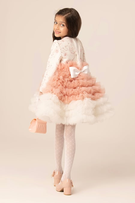 Shop Hoity Moppet White Tulle, Tweed Pearls, Stones And Embellished Dress at Aza Fashions Shop_Hoity Moppet_White Tulle, Tweed Pearls, Stones And Embellished Dress _at_Aza_Fashions