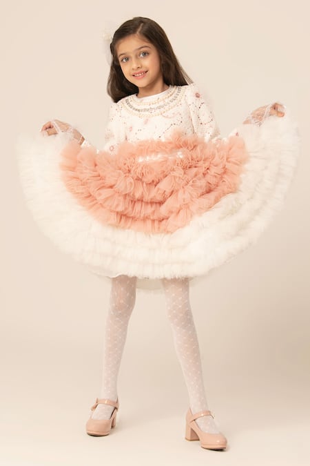 Buy Hoity Moppet White Tulle, Tweed Pearls, Stones And Embellished Dress Online at Aza Fashions Buy_Hoity Moppet_White Tulle, Tweed Pearls, Stones And Embellished Dress _Online_at_Aza_Fashions