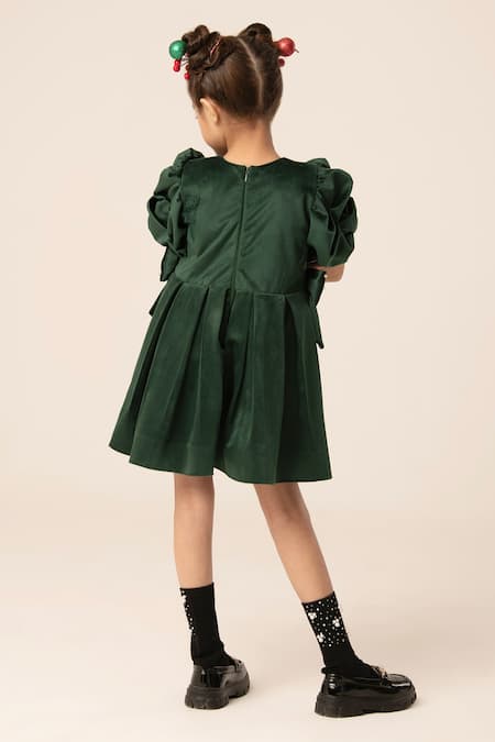 Shop_Hoity Moppet_Green Velvet Bows Luxe Dress _at_Aza_Fashions