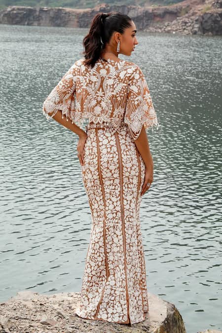 Label Moni K Gold Organza Pearls, Beads, Cut Work, Embroidery Floral Jacket Lehenga Set Online at Aza Fashions Label Moni K_Gold Organza Pearls, Beads, Cut Work, Embroidery Floral Jacket Lehenga Set _Online_at_Aza_Fashions