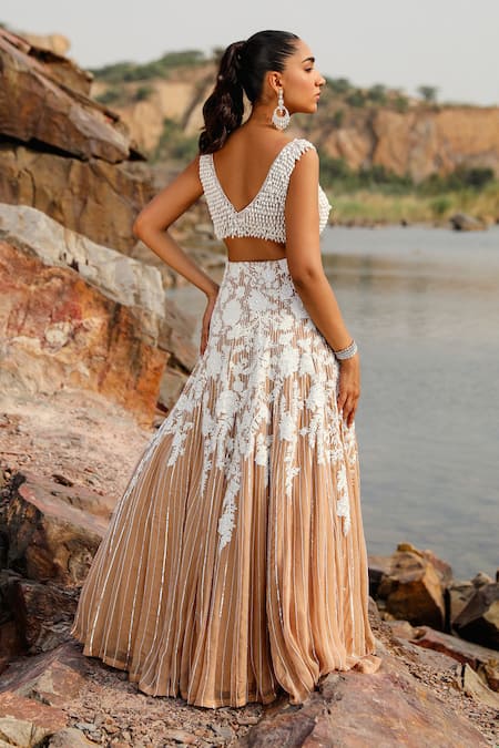 Label Moni K Champagne Floral Patchwork Lehenga Set 