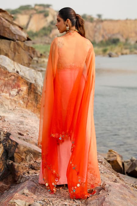 Label Moni K Peach Embroidered Blouse Dhoti Skirt Set 