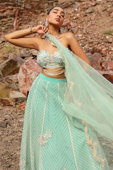 Buy Label Moni K Blue Organza, Net Diamonds, Embroidery, Cut Work, Sequins Chevron Lehenga Set Online at Aza Fashions Buy_Label Moni K_Blue Organza, Net Diamonds, Embroidery, Cut Work, Sequins Chevron Lehenga Set _Online_at_Aza_Fashions