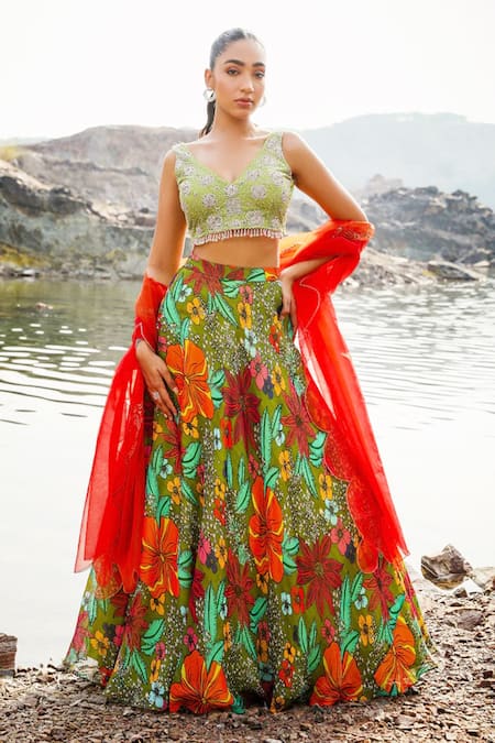 Label Moni K Bageecha Print Lehenga Set 