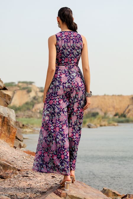 Label Moni K Floral Print Designer Jumpsuit 