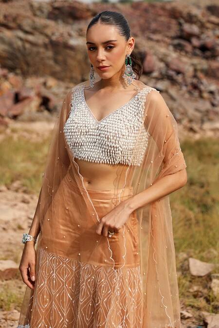 Buy Label Moni K Ivory Net Pearls, Sequins V-neck Embellished Blouse And Gharara Set Online at Aza Fashions Buy_Label Moni K_Ivory Net Pearls, Sequins V-neck Embellished Blouse And Gharara Set _Online_at_Aza_Fashions