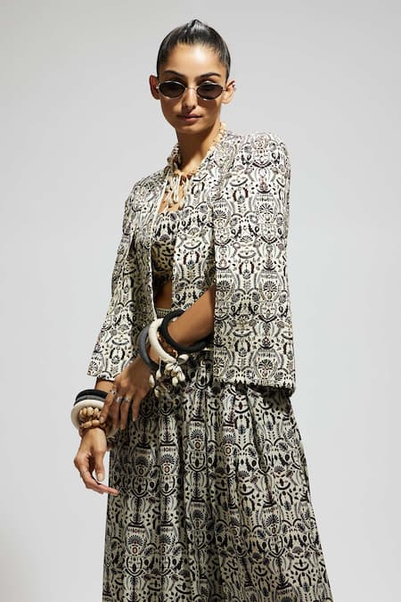 Buy_Sva By Sonam & Paras Modi_White Crepe Scoop , Open Boho Floral Print Jacket Set