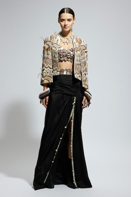 SVA by Sonam & Paras Modi Thread & Bead Embellished Jacket Skirt Set 