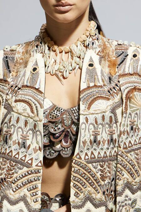 Sva By Sonam & Paras Modi_Black Silk Beads, Cut Work, Embroidery Thread And Embellished Jacket Skirt Set_at_Aza_Fashions