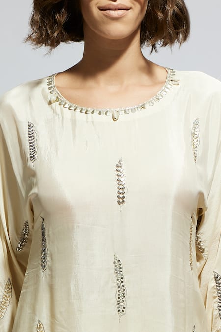 Buy_Sva By Sonam & Paras Modi_Ivory Silk Sequins, Beads Round Neck Embellished Tunic And Draped Skirt Set