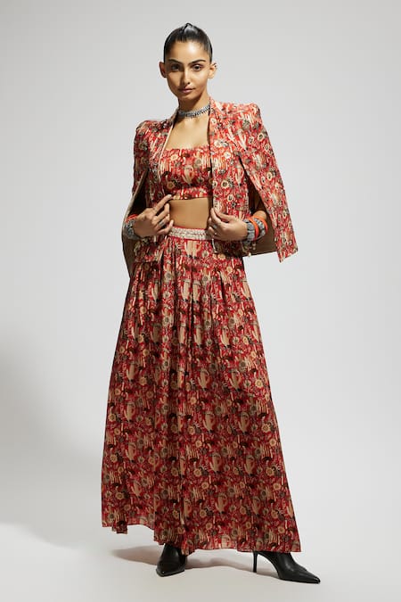 SVA by Sonam & Paras Modi Floral Bird Print Jacket & Skirt Set 