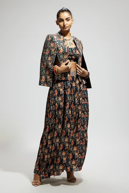 SVA by Sonam & Paras Modi Floral Bird Print Jacket Skirt Set 