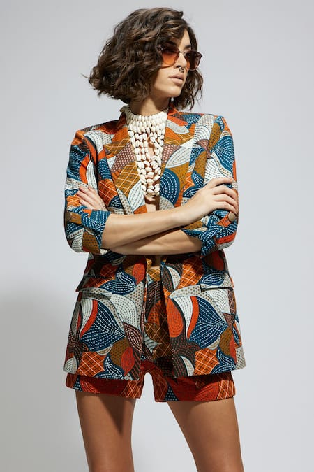 Sva By Sonam & Paras Modi Multi Color Silk Multicolored Abstract Print Blazer And Shorts at Aza Fashions Sva By Sonam & Paras Modi_Multi Color Silk Multicolored Abstract Print Blazer And Shorts_at_Aza_Fashions