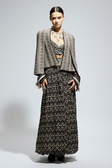 Buy Sva By Sonam & Paras Modi Black Crepe Sequins, Beads Sweetheart Neck, Open Embellished Jacket Skirt Set Online at Aza Fashions Buy_Sva By Sonam & Paras Modi_Black Crepe Sequins, Beads Sweetheart Neck, Open Embellished Jacket Skirt Set_Online_at_Aza_Fashions