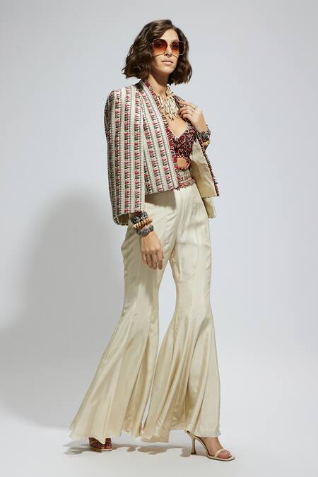 Sva By Sonam & Paras Modi_Black Silk Sequins, Embroidery Sweetheart Neck, Embellished Jacket And Sharara Set_Online_at_Aza_Fashions