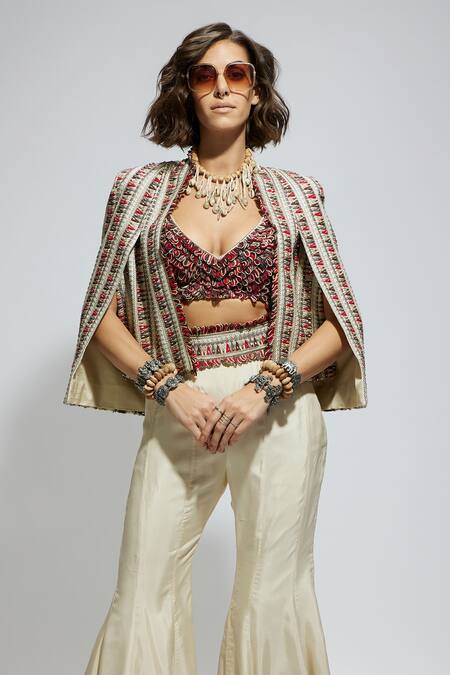 Shop_Sva By Sonam & Paras Modi_Black Silk Sequins, Embroidery Sweetheart Neck, Embellished Jacket And Sharara Set_Online_at_Aza_Fashions