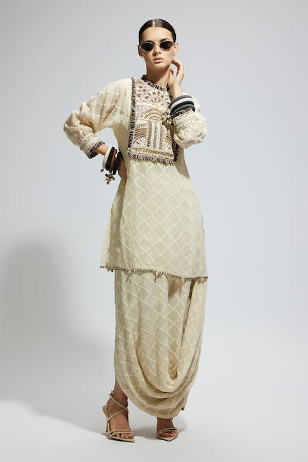 SVA by Sonam & Paras Modi Embroidered Aztec Tunic & Skirt Set 