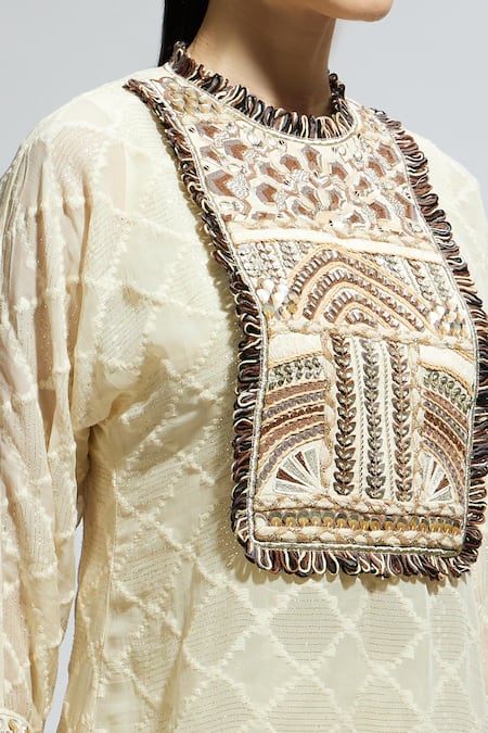 Buy Sva By Sonam & Paras Modi Ivory Crepe Embroidery Round Neck Aztec Tunic And Skirt Set Buy_Sva By Sonam & Paras Modi_Ivory Crepe Embroidery Round Neck Aztec Tunic And Skirt Set