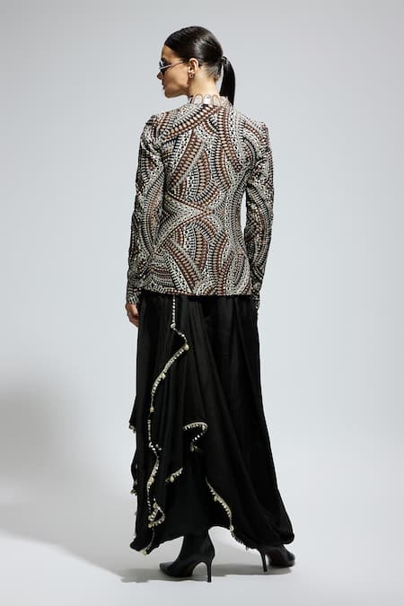 Sva By Sonam & Paras Modi Zentangle Sequin Embellished Jacket & Skirt Set 