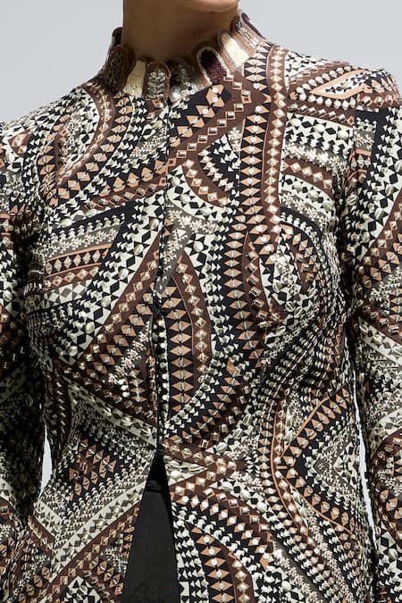 Buy Sva By Sonam & Paras Modi Black Silk Sequins High Neck Zentangle Embellished Jacket And Skirt Set Buy_Sva By Sonam & Paras Modi_Black Silk Sequins High Neck Zentangle Embellished Jacket And Skirt Set