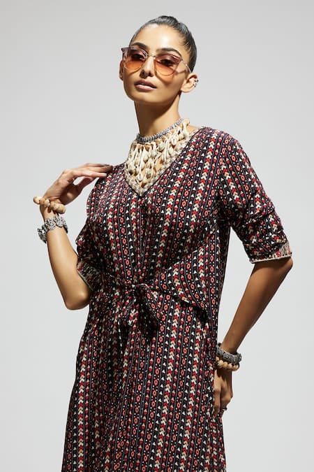 Buy Sva By Sonam & Paras Modi Blue Crepe Embroidery V-neck Asymmetric Boho Print Tunic And Pant Set Buy_Sva By Sonam & Paras Modi_Blue Crepe Embroidery V-neck Asymmetric Boho Print Tunic And Pant Set