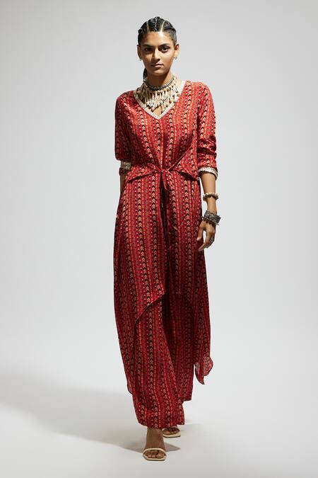 Sva By Sonam & Paras Modi Asymmetric Hem Boho Print Tunic Set 