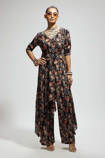 SVA by Sonam & Paras Modi Floral Bloom Asymmetric Tunic & Pant Set 