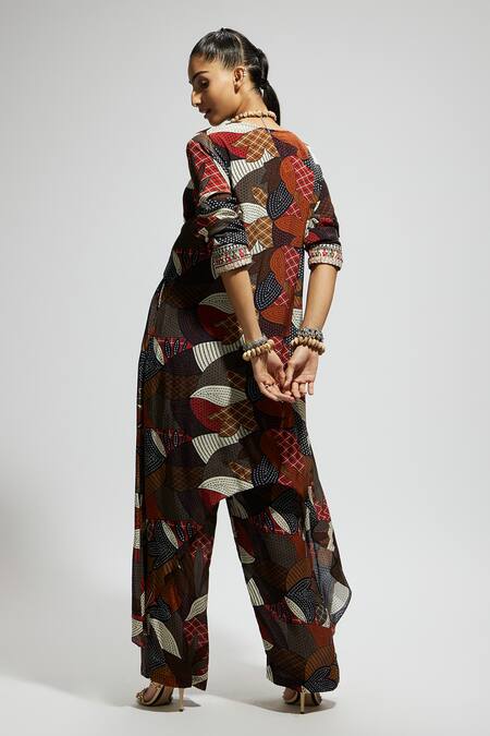 Sva By Sonam & Paras Modi Abstract Print Tie-Up Tunic & Pant Set 