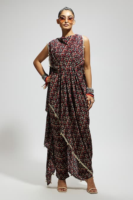 SVA by Sonam & Paras Modi Geometric Print Draped Top & Pant Set 