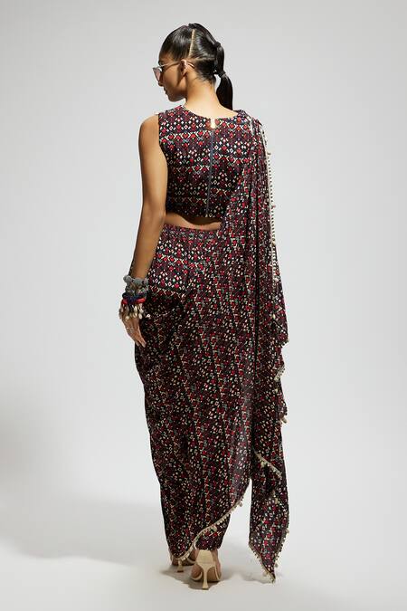Sva By Sonam & Paras Modi Geometric Print Draped Top & Pant Set 