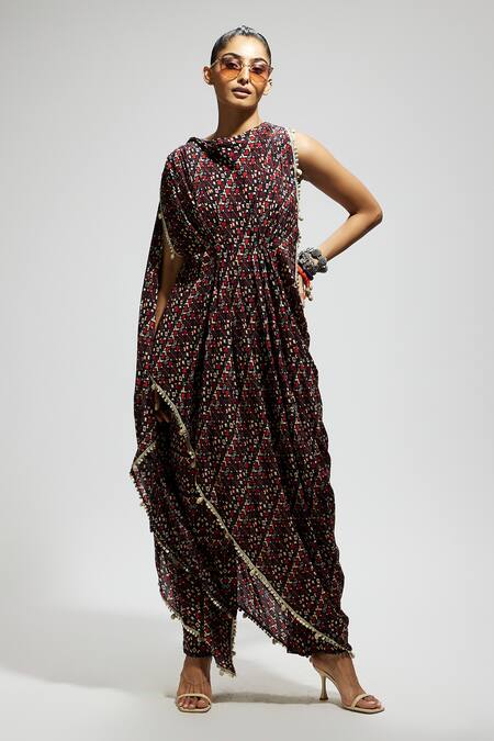 Buy Sva By Sonam & Paras Modi Blue Crepe Sequins Collared Geometric Print Draped Top And Pant Set Online at Aza Fashions Buy_Sva By Sonam & Paras Modi_Blue Crepe Sequins Collared Geometric Print Draped Top And Pant Set_Online_at_Aza_Fashions