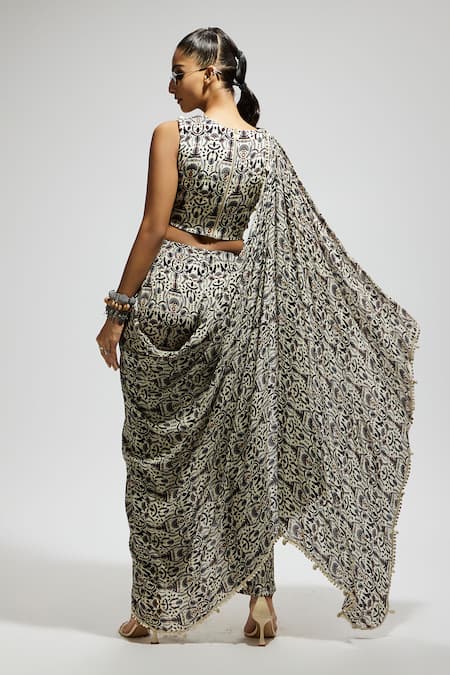 Sva By Sonam & Paras Modi Floral Jaal Print Draped Top With Pant 