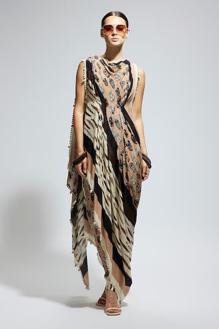 SVA by Sonam & Paras Modi Feather Print Draped Top With Pant 