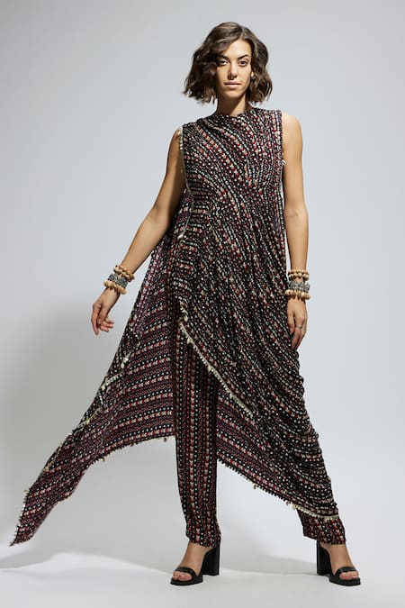 SVA by Sonam & Paras Modi Boho Print Draped Top & Pant Set 