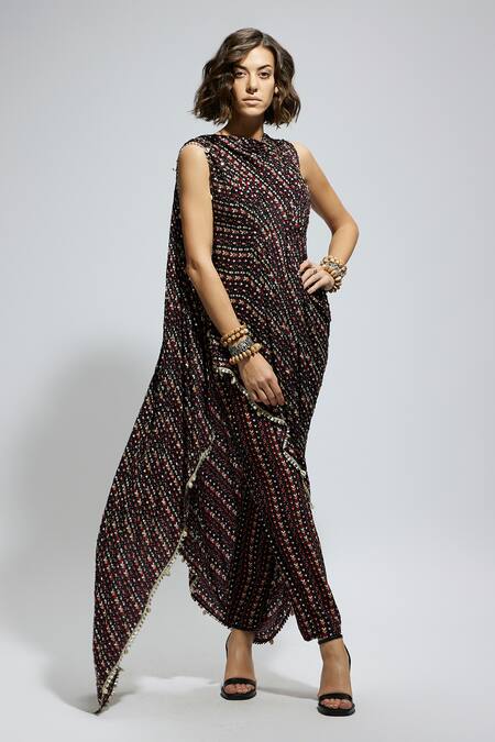 Buy Sva By Sonam & Paras Modi Blue Crepe Boho Print Draped Top And Pant Set Online at Aza Fashions Buy_Sva By Sonam & Paras Modi_Blue Crepe Boho Print Draped Top And Pant Set_Online_at_Aza_Fashions