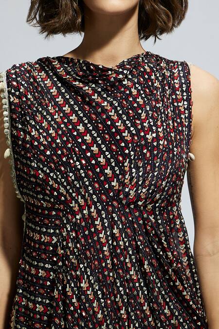 Sva By Sonam & Paras Modi Blue Crepe Boho Print Draped Top And Pant Set at Aza Fashions Sva By Sonam & Paras Modi_Blue Crepe Boho Print Draped Top And Pant Set_at_Aza_Fashions