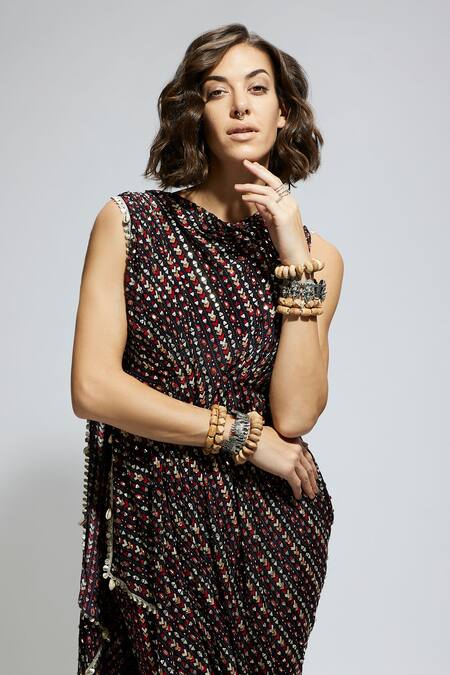 Buy Sva By Sonam & Paras Modi Blue Crepe Boho Print Draped Top And Pant Set Buy_Sva By Sonam & Paras Modi_Blue Crepe Boho Print Draped Top And Pant Set