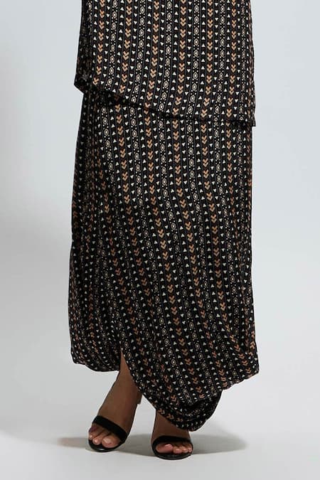 Sva By Sonam & Paras Modi_Black Crepe Sequins, Embroidery Round Neck Boho Print Kurta Set_Online_at_Aza_Fashions