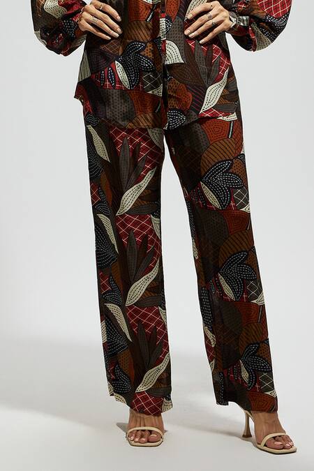 Buy_Sva By Sonam & Paras Modi_Multi Color Crepe Collared Abstract Floral Print Shirt And Pant Set _Online_at_Aza_Fashions