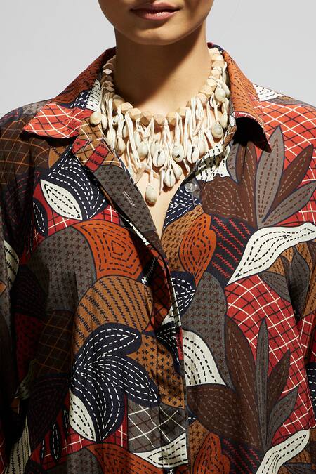 Buy_Sva By Sonam & Paras Modi_Multi Color Crepe Collared Abstract Floral Print Shirt And Pant Set 