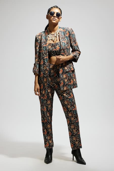 Buy Sva By Sonam & Paras Modi Black Crepe Sequins, Embroidery Sweetheart Neck Animal Print Blazer And Pant Set Online at Aza Fashions Buy_Sva By Sonam & Paras Modi_Black Crepe Sequins, Embroidery Sweetheart Neck Animal Print Blazer And Pant Set_Online_at_Aza_Fashions