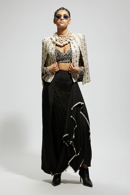 SVA by Sonam & Paras Modi Thread Embroidered Jacket Skirt Set 