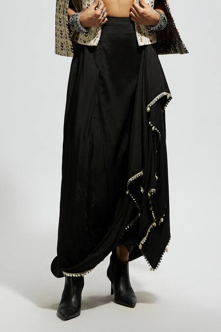 Sva By Sonam & Paras Modi_Ivory Silk Sequins, Embroidery Open Neck, Thread Jacket Skirt Set_Online_at_Aza_Fashions