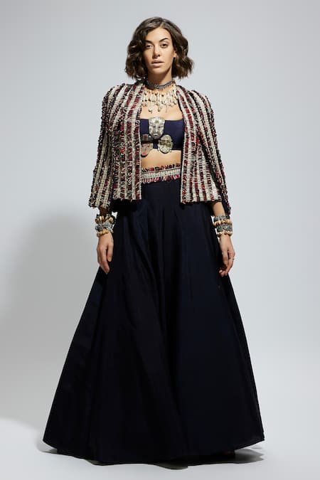 SVA by Sonam & Paras Modi Textured Embellished Jacket Lehenga Set 